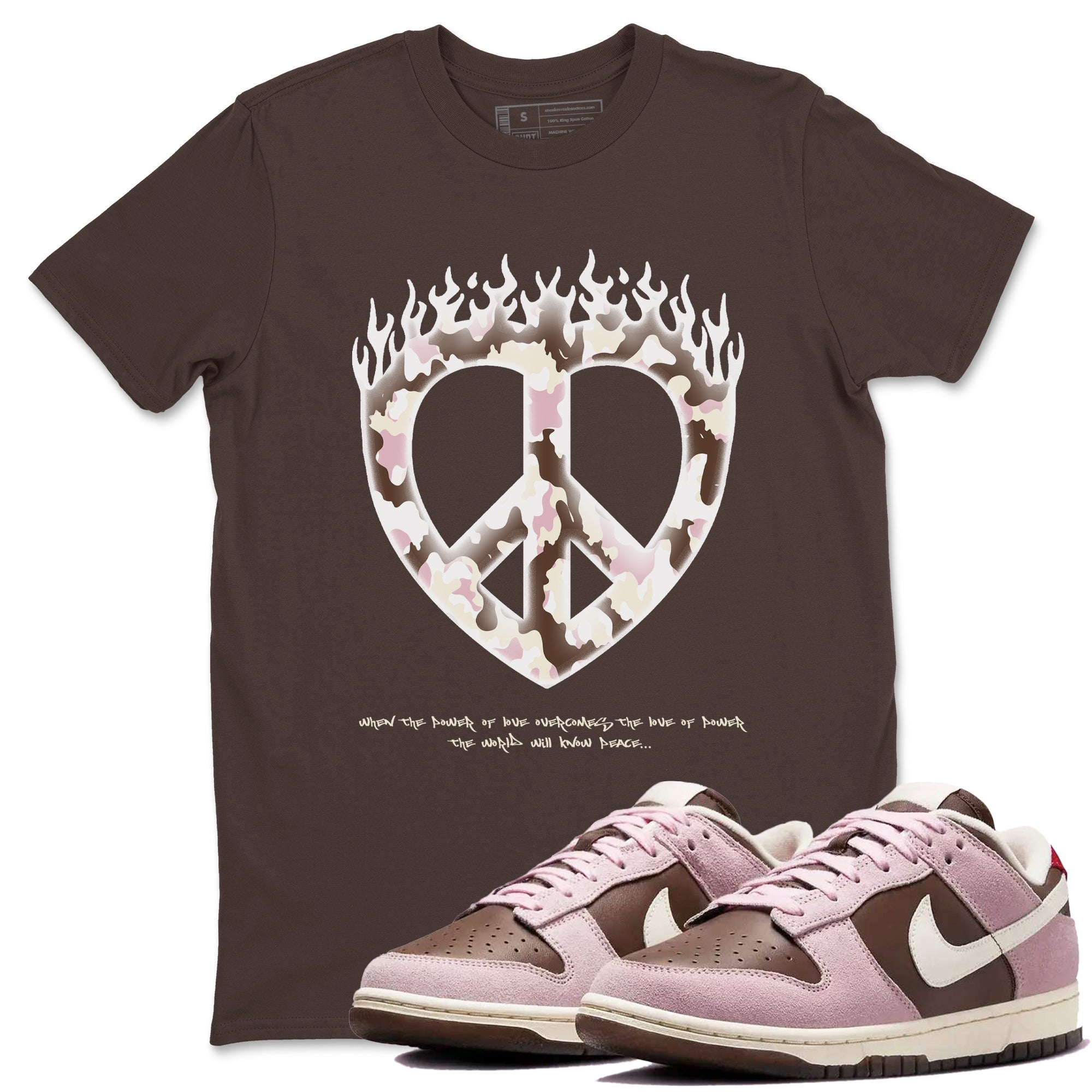 Dunk Cacao Wow And Pink Foam shirts to match jordans Love Peace sneaker match tees Dunk Cacao Wow And Pink Foam SNRT Sneaker Release Tees unisex cotton Dark Chocolate 1 crew neck shirts