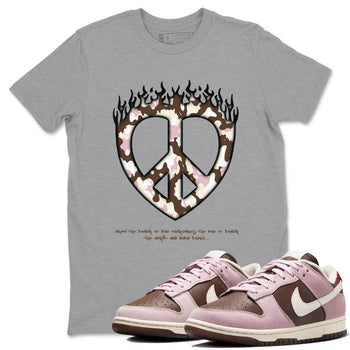 Dunk Cacao Wow And Pink Foam shirts to match jordans Love Peace sneaker match tees Dunk Cacao Wow And Pink Foam SNRT Sneaker Release Tees unisex cotton Heather Grey 1 crew neck shirts