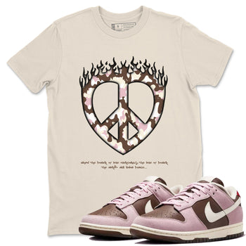 Dunk Cacao Wow And Pink Foam shirts to match jordans Love Peace sneaker match tees Dunk Cacao Wow And Pink Foam SNRT Sneaker Release Tees unisex cotton Natural 1 crew neck shirts
