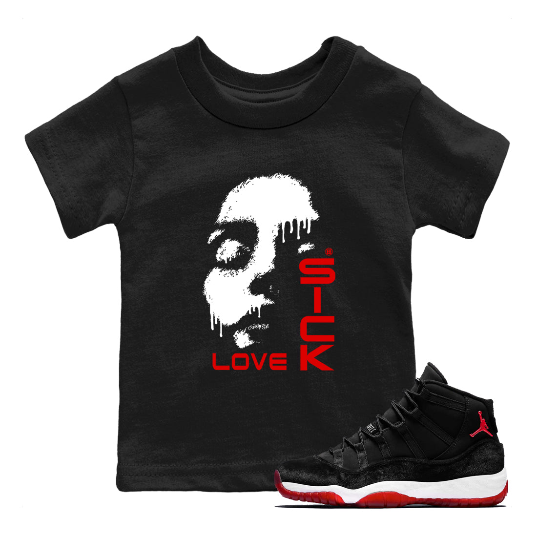 11s Bred Velvet shirts to match jordans Love Sick sneaker match tees Air Jordan 11 Bred Velvet match shoes to clothes SNRT Sneaker Tees Youth Baby Black 1 tee