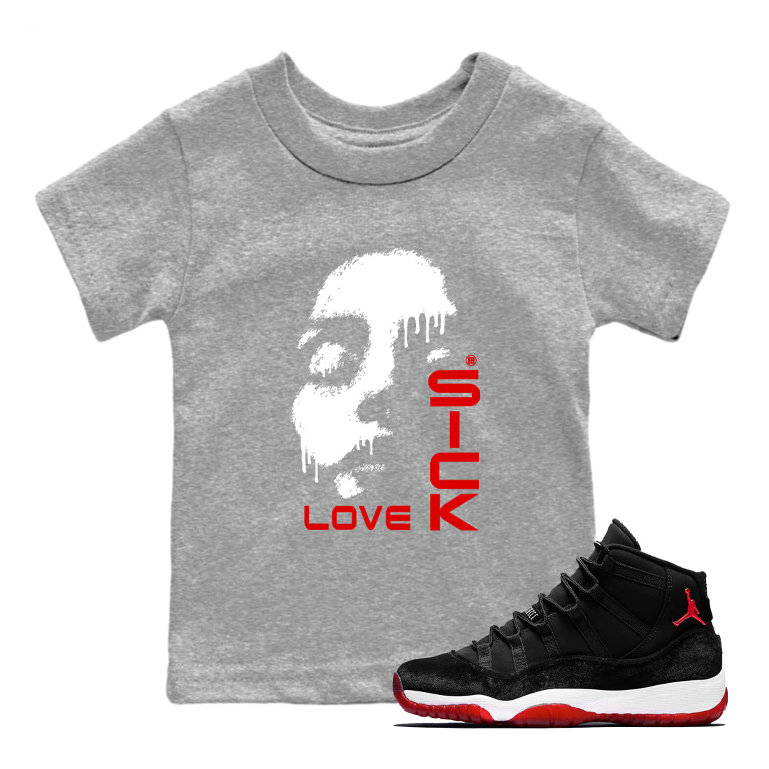 11s Bred Velvet shirts to match jordans Love Sick sneaker match tees Air Jordan 11 Bred Velvet match shoes to clothes SNRT Sneaker Tees Youth Baby Heather Grey 1 tee