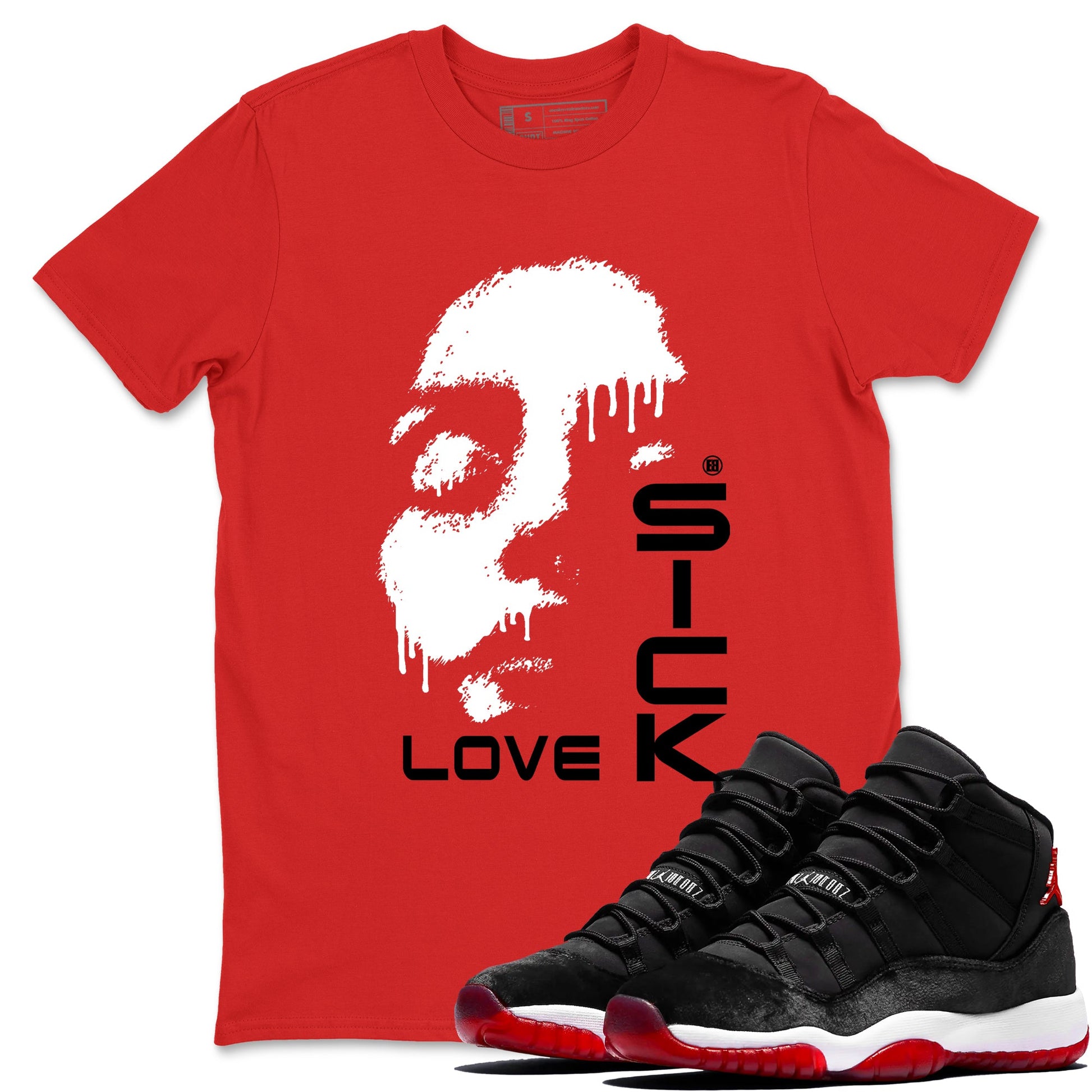 11s Bred Velvet shirts to match jordans Love Sick sneaker match tees Air Jordan 11 Bred Velvet match shoes to clothes SNRT Sneaker Tees unisex cotton Red 1 shirts
