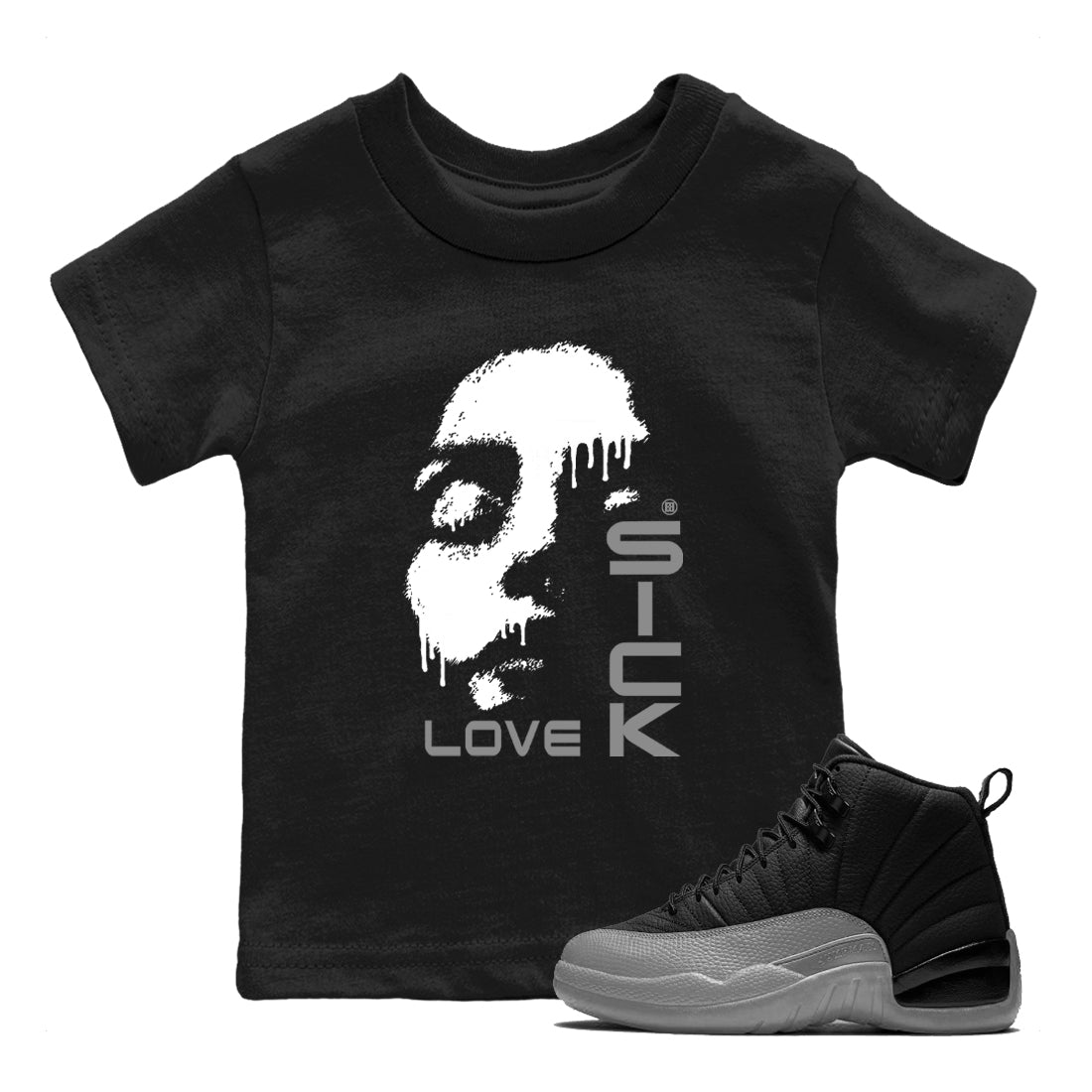 12s Black Wolf Grey shirts to match jordans Love Sick sneaker match tees Air Jordan 12 Barons match shoes to clothes SNRT Sneaker Tees Youth Baby Black 1 tee