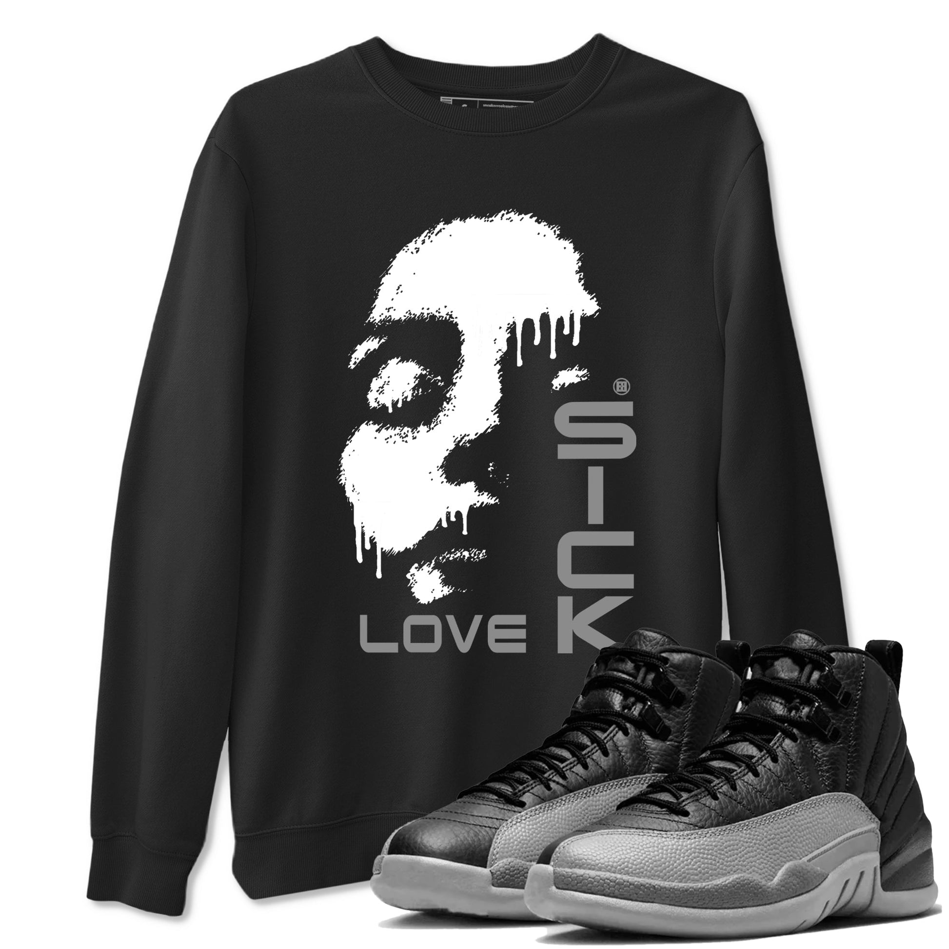 12s Black Wolf Grey shirts to match jordans Love Sick sneaker match tees Air Jordan 12 Barons match shoes to clothes SNRT Sneaker Tees unisex cotton Black 1 shirts