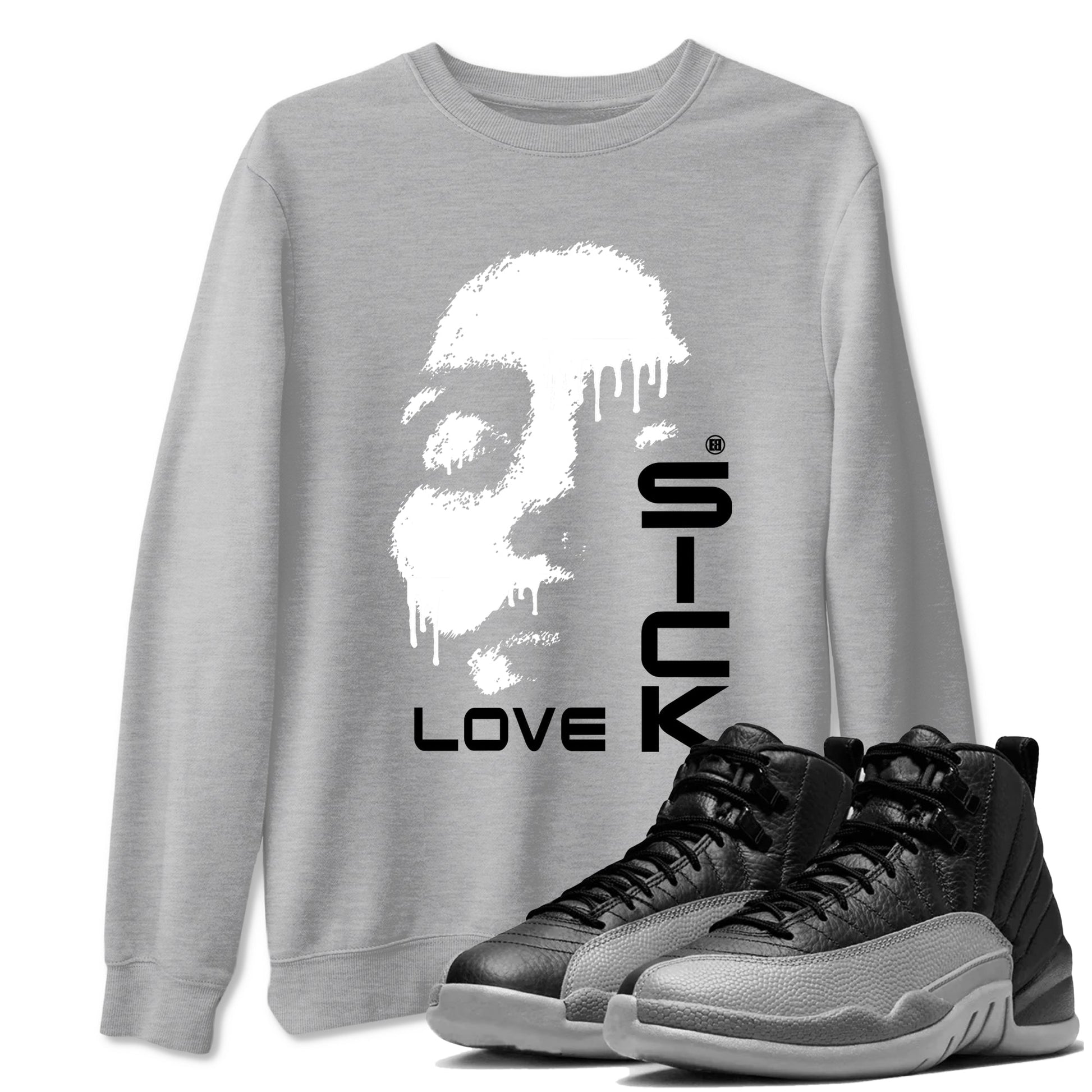 12s Black Wolf Grey shirts to match jordans Love Sick sneaker match tees Air Jordan 12 Barons match shoes to clothes SNRT Sneaker Tees unisex cotton Heather Grey 1 shirts