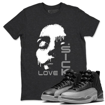12s Black Wolf Grey shirts to match jordans Love Sick sneaker match tees Air Jordan 12 Barons match shoes to clothes SNRT Sneaker Tees unisex cotton Charcoal Heather 1 shirts