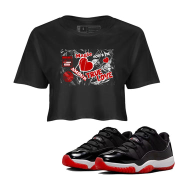 Air Jordan 11 Low Bred sneaker match tee Love Under Wraps sneaker match tees Air Jordan 11 Bred best t-shirts to match jordans SNRT Sneaker Tees unisex cotton Black 1 crop tee