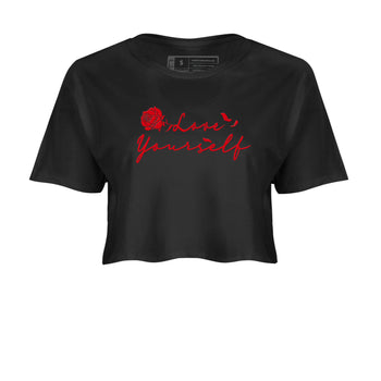 AE 1 Bred shirts to match jordans Love Yourself sneaker match tees AE 1 Bred match shoes to clothes SNRT Sneaker Tees unisex cotton Black 2 crop tee