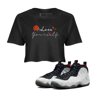 Foams One Jin shirts to match jordans Love Yourself sneaker match tees Foams One Jin match shoes to clothes SNRT Sneaker Tees unisex cotton Black 1 crop tee
