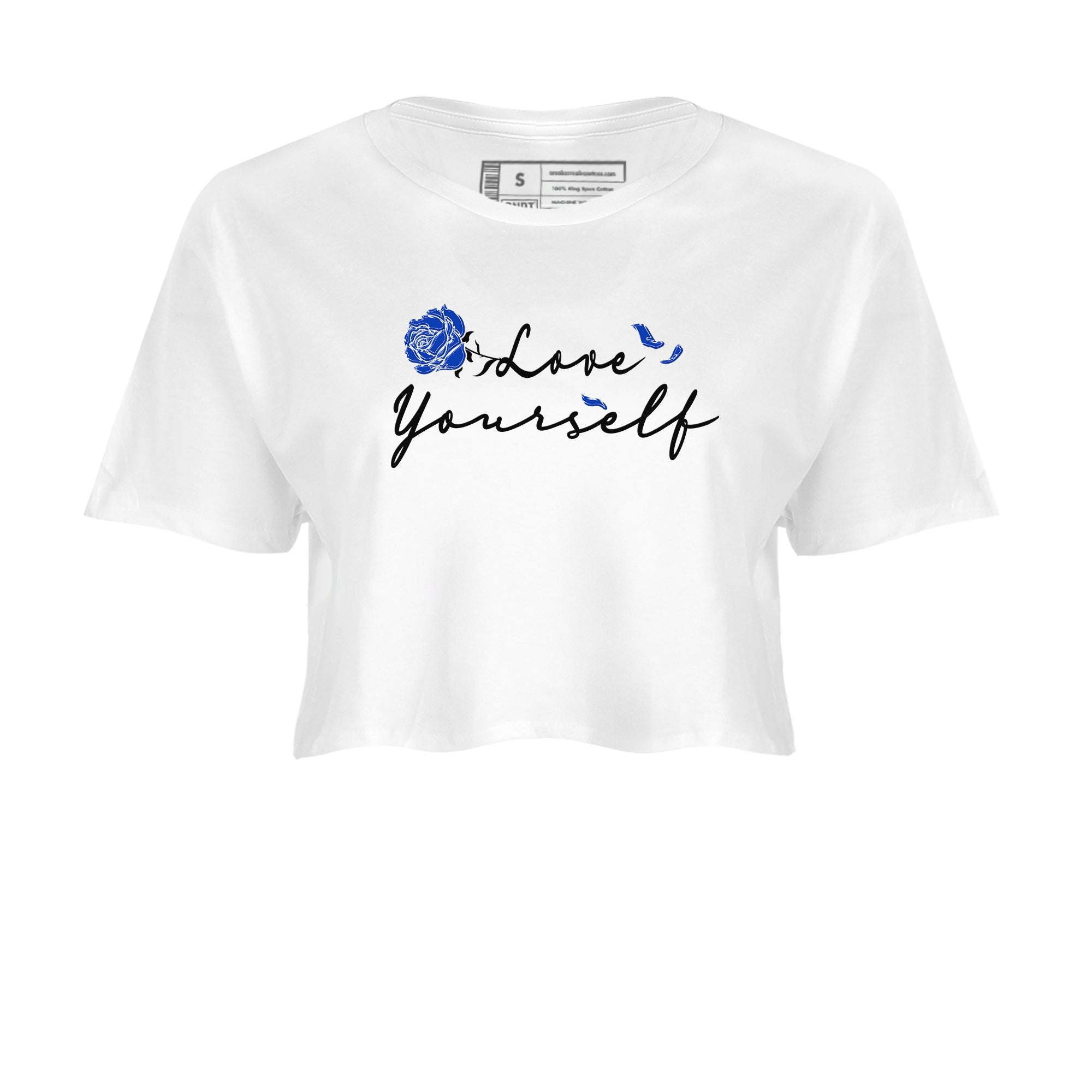 Foams One Royal shirts to match jordans Love Yourself sneaker match tees Air Foamposite One Royal match shoes to clothes SNRT Sneaker Tees unisex cotton White 2 crop tee