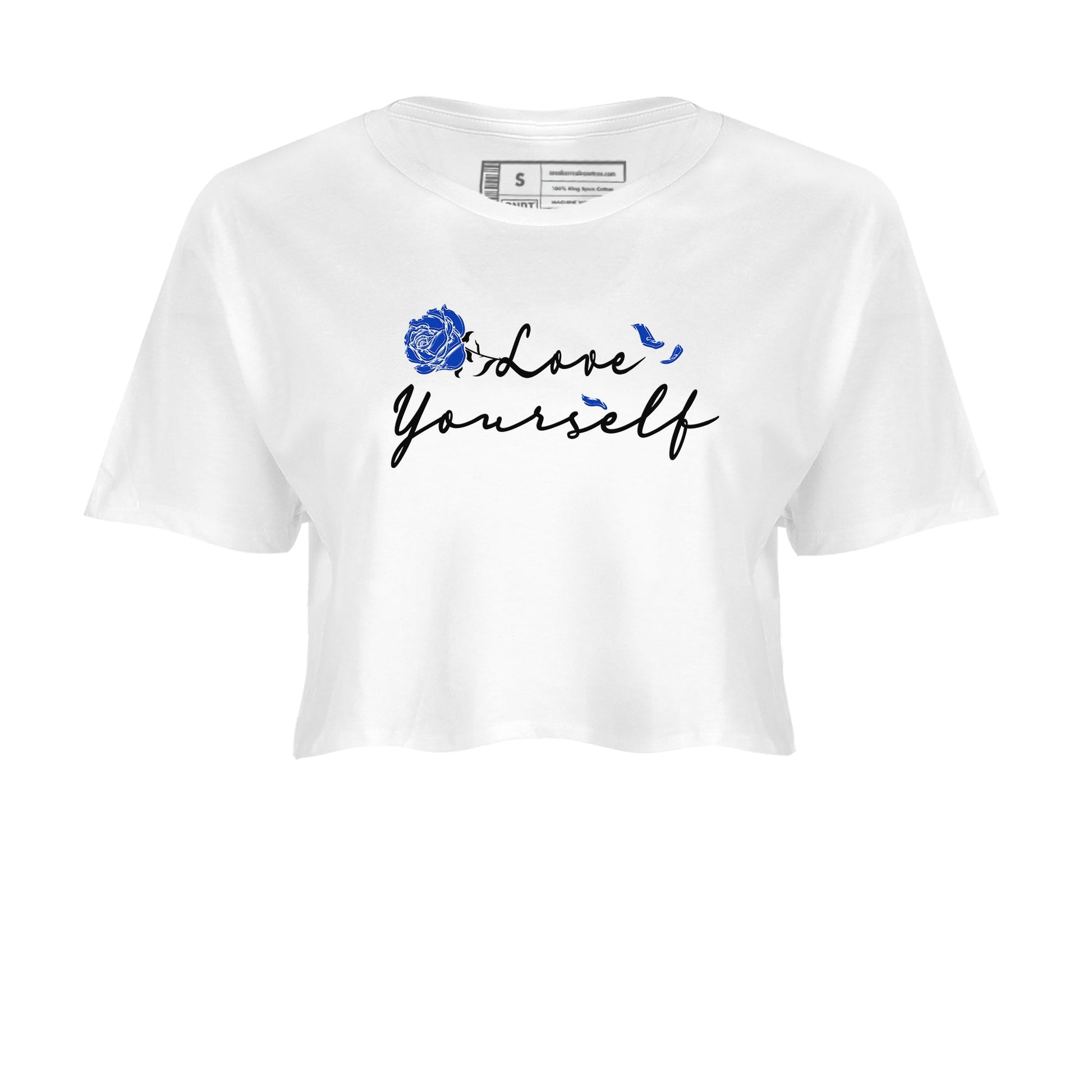 Foams One Royal shirts to match jordans Love Yourself sneaker match tees Air Foamposite One Royal match shoes to clothes SNRT Sneaker Tees unisex cotton White 2 crop tee