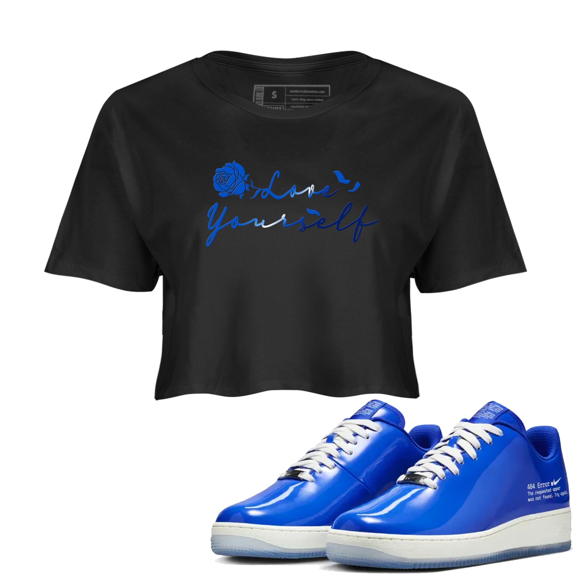 Air Force 1 404 Error shirt to match jordans Love Yourself sneaker tees Air Force 1 404 Error SNRT Sneaker Release Tees Black 1 crop length shirt