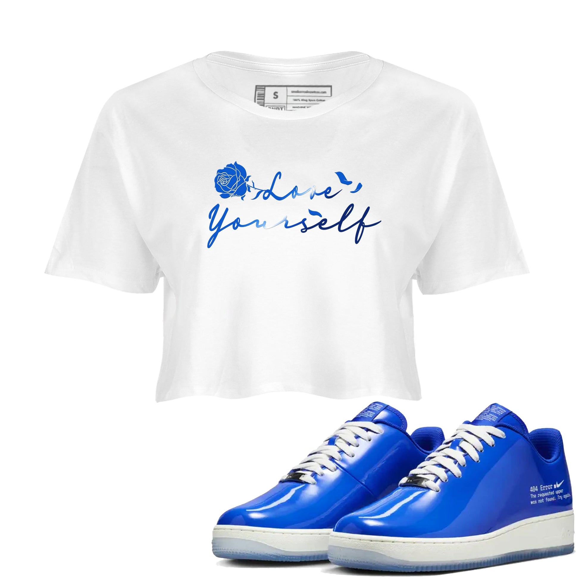 Air Force 1 404 Error shirt to match jordans Love Yourself sneaker tees Air Force 1 404 Error SNRT Sneaker Release Tees White 1 crop length shirt