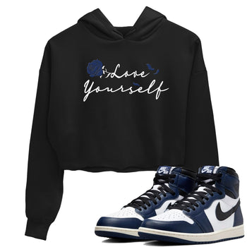 1s Midnight Navy shirts to match jordans Love Yourself sneaker match tees Air Jordan 1 Midnight Navy match shoes to clothes SNRT Sneaker Tees unisex cotton Black 1 crop tee