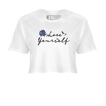 1s Midnight Navy shirts to match jordans Love Yourself sneaker match tees Air Jordan 1 Midnight Navy match shoes to clothes SNRT Sneaker Tees unisex cotton White 2 crop tee