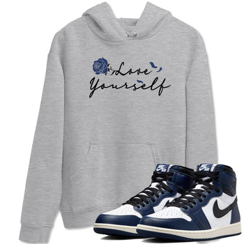 1s Midnight Navy shirts to match jordans Love Yourself sneaker match tees Air Jordan 1 Midnight Navy match shoes to clothes SNRT Sneaker Tees unisex cotton Heather Grey 1 shirts