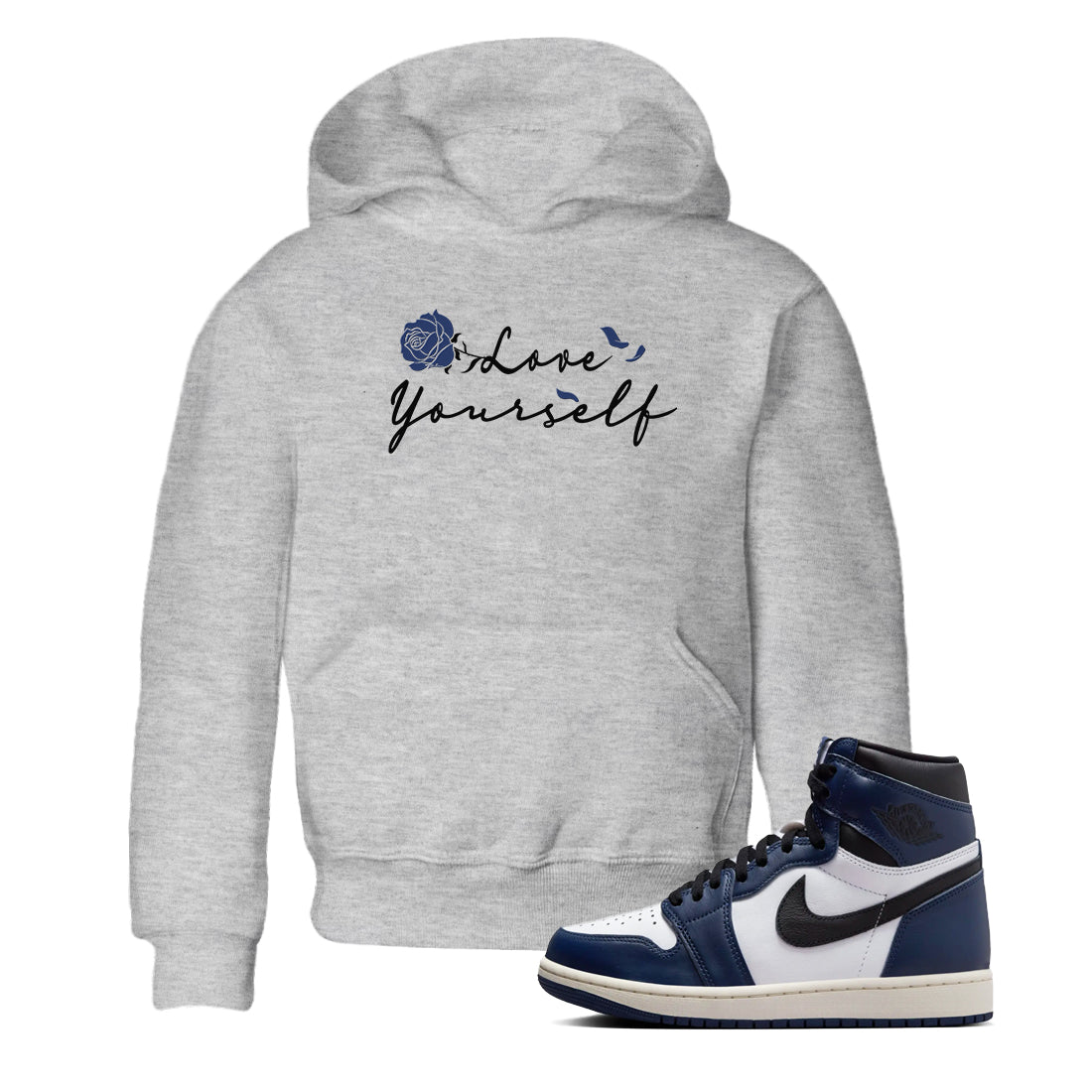 1s Midnight Navy shirts to match jordans Love Yourself sneaker match tees Air Jordan 1 Midnight Navy match shoes to clothes SNRT Sneaker Tees Youth Baby Heather Grey 1 tee