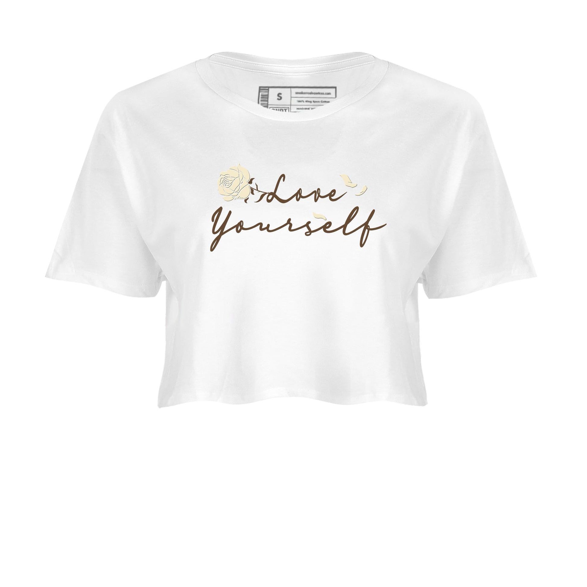 1s Low OG Mocha shirts to match jordans Love Yourself sneaker match tees Air Jordan 1 Mocha match shoes to clothes SNRT Sneaker Tees unisex cotton White 2 crop tee