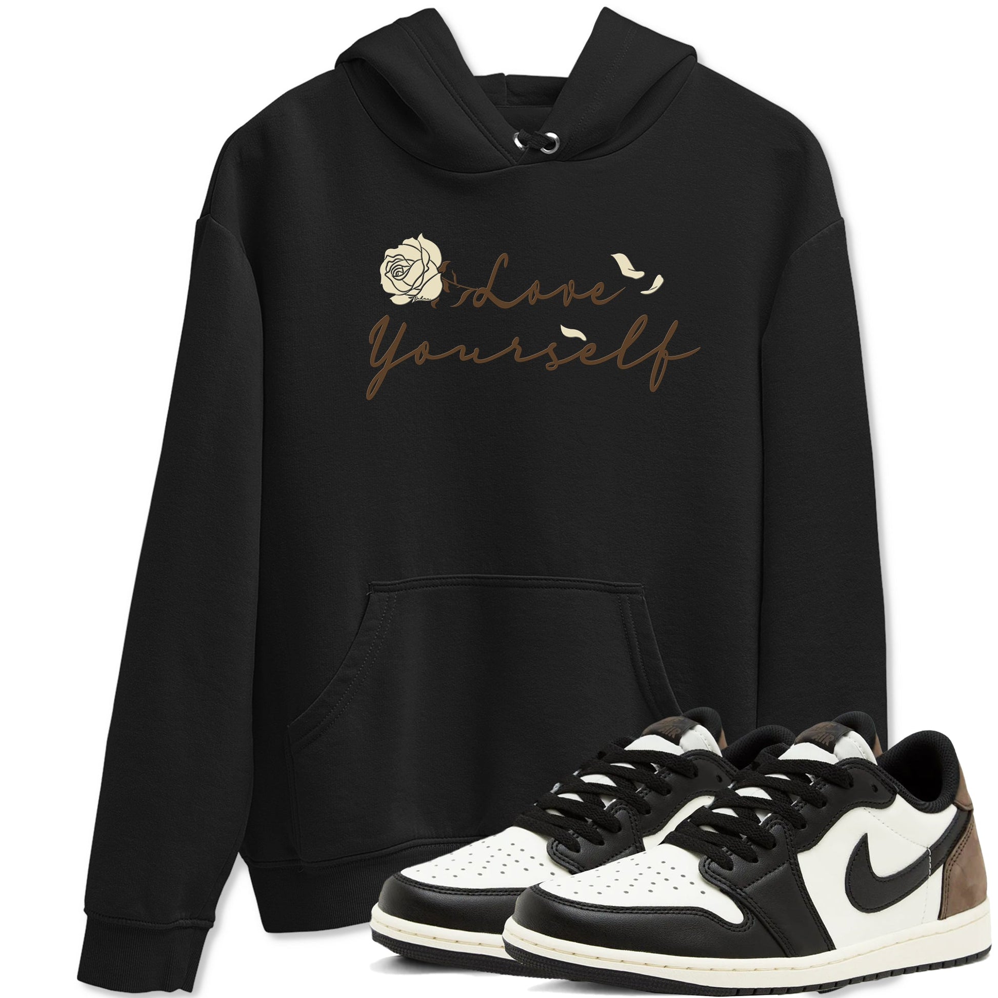 1s Low OG Mocha shirts to match jordans Love Yourself sneaker match tees Air Jordan 1 Mocha match shoes to clothes SNRT Sneaker Tees unisex cotton Black 1 shirts