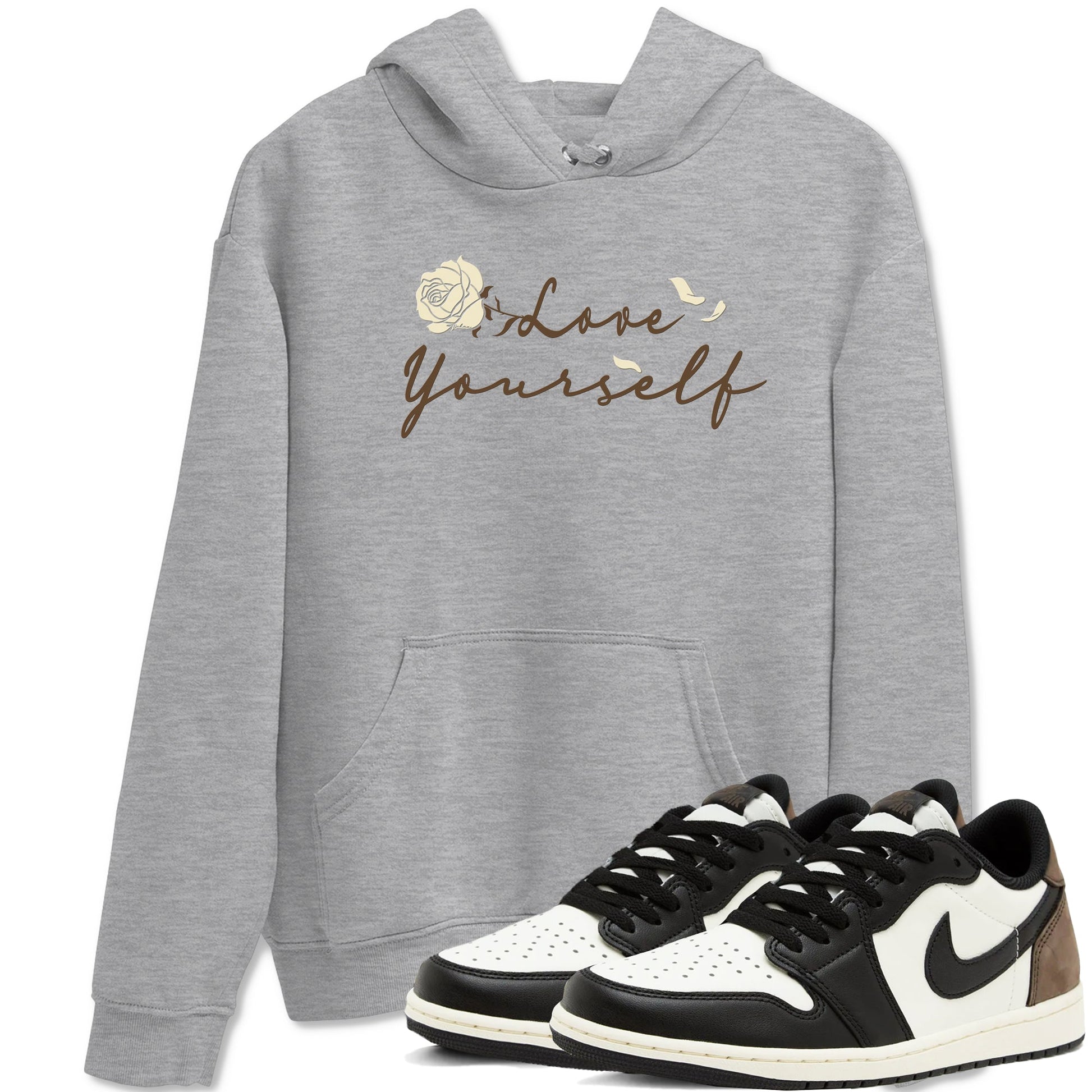 1s Low OG Mocha shirts to match jordans Love Yourself sneaker match tees Air Jordan 1 Mocha match shoes to clothes SNRT Sneaker Tees unisex cotton Heather Grey 1 shirts