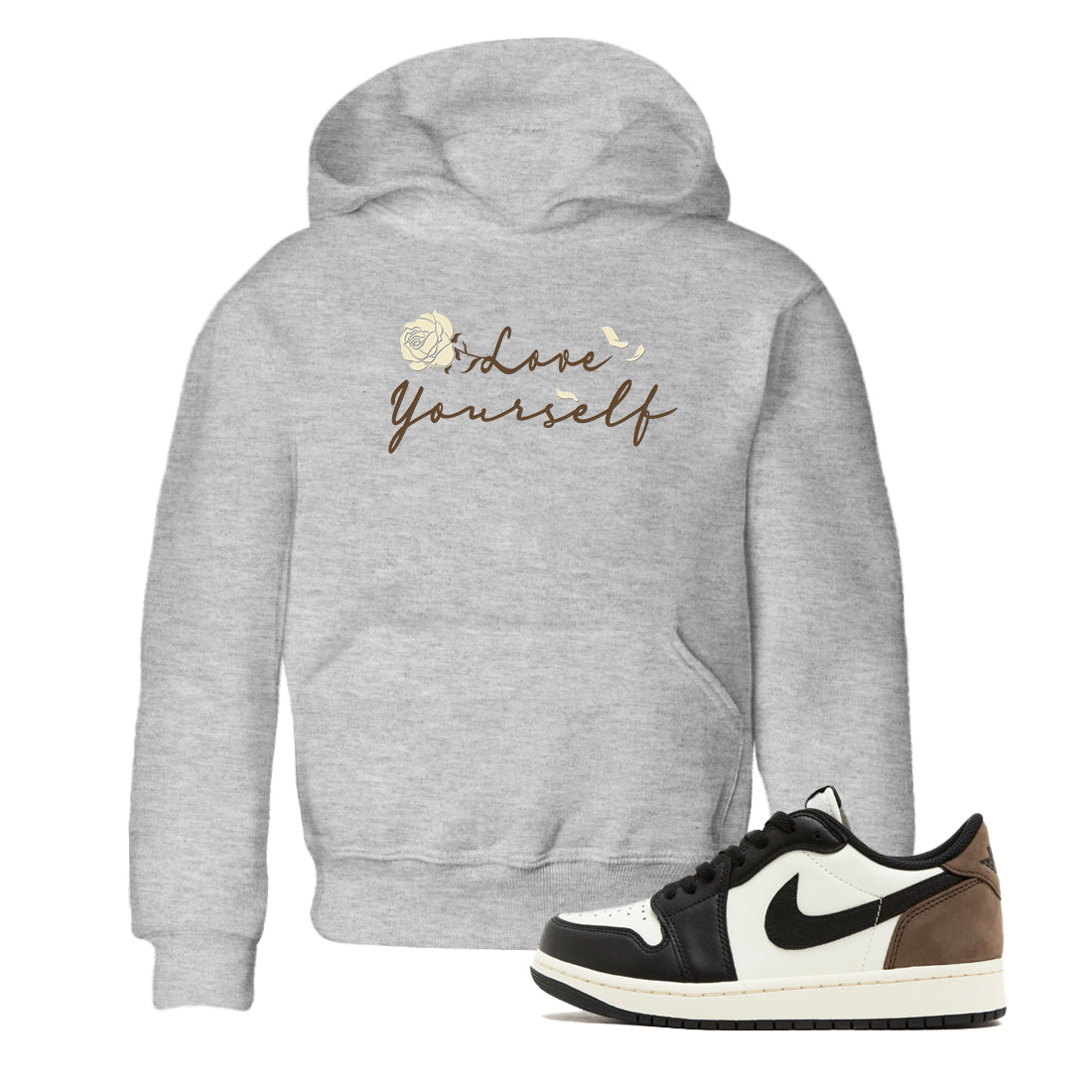 1s Low OG Mocha shirts to match jordans Love Yourself sneaker match tees Air Jordan 1 Mocha match shoes to clothes SNRT Sneaker Tees Youth Baby Heather Grey 1 tee