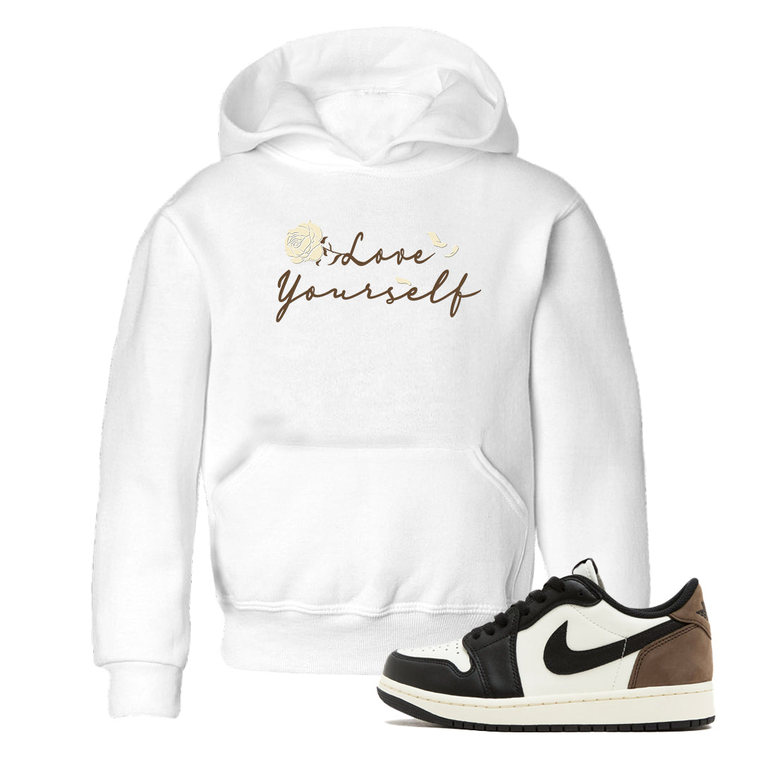 1s Low OG Mocha shirts to match jordans Love Yourself sneaker match tees Air Jordan 1 Mocha match shoes to clothes SNRT Sneaker Tees Youth Baby White 1 tee