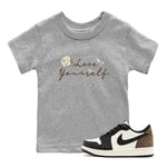 1s Low OG Mocha shirts to match jordans Love Yourself sneaker match tees Air Jordan 1 Mocha match shoes to clothes SNRT Sneaker Tees Youth Baby Heather Grey 1 tee