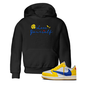 AJ1 Travis Scott Canary shirt to match jordans Love Yourself sneaker tees Air Jordan 1 Travis Scott Canary SNRT sneaker release tees baby toddler Black 1 cotton Shirt