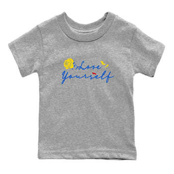 AJ1 Travis Scott Canary shirt to match jordans Love Yourself sneaker tees Air Jordan 1 Travis Scott Canary SNRT sneaker release tees baby toddler Heather Grey 2 cotton Shirt