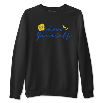 AJ1 Travis Scott Canary shirt to match jordans Love Yourself sneaker tees Air Jordan 1 Travis Scott Canary SNRT Sneaker Release Tees unisex cotton Black 2 crew neck shirt