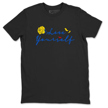 AJ1 Travis Scott Canary shirt to match jordans Love Yourself sneaker tees Air Jordan 1 Travis Scott Canary SNRT Sneaker Release Tees unisex cotton Black 2 crew neck shirt