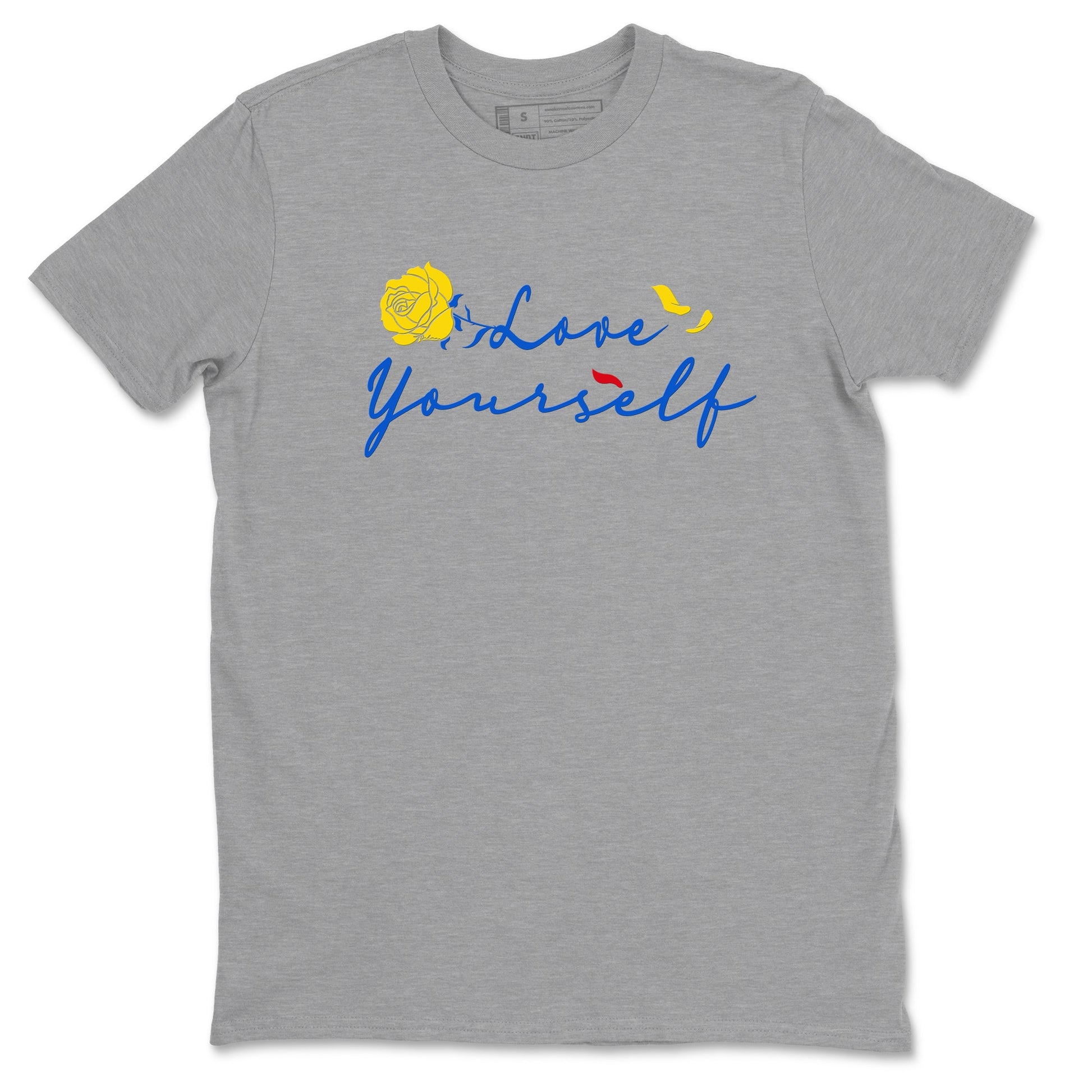 AJ1 Travis Scott Canary shirt to match jordans Love Yourself sneaker tees Air Jordan 1 Travis Scott Canary SNRT Sneaker Release Tees unisex cotton Heather Grey 2 crew neck shirt