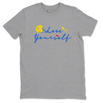 AJ1 Travis Scott Canary shirt to match jordans Love Yourself sneaker tees Air Jordan 1 Travis Scott Canary SNRT Sneaker Release Tees unisex cotton Heather Grey 2 crew neck shirt