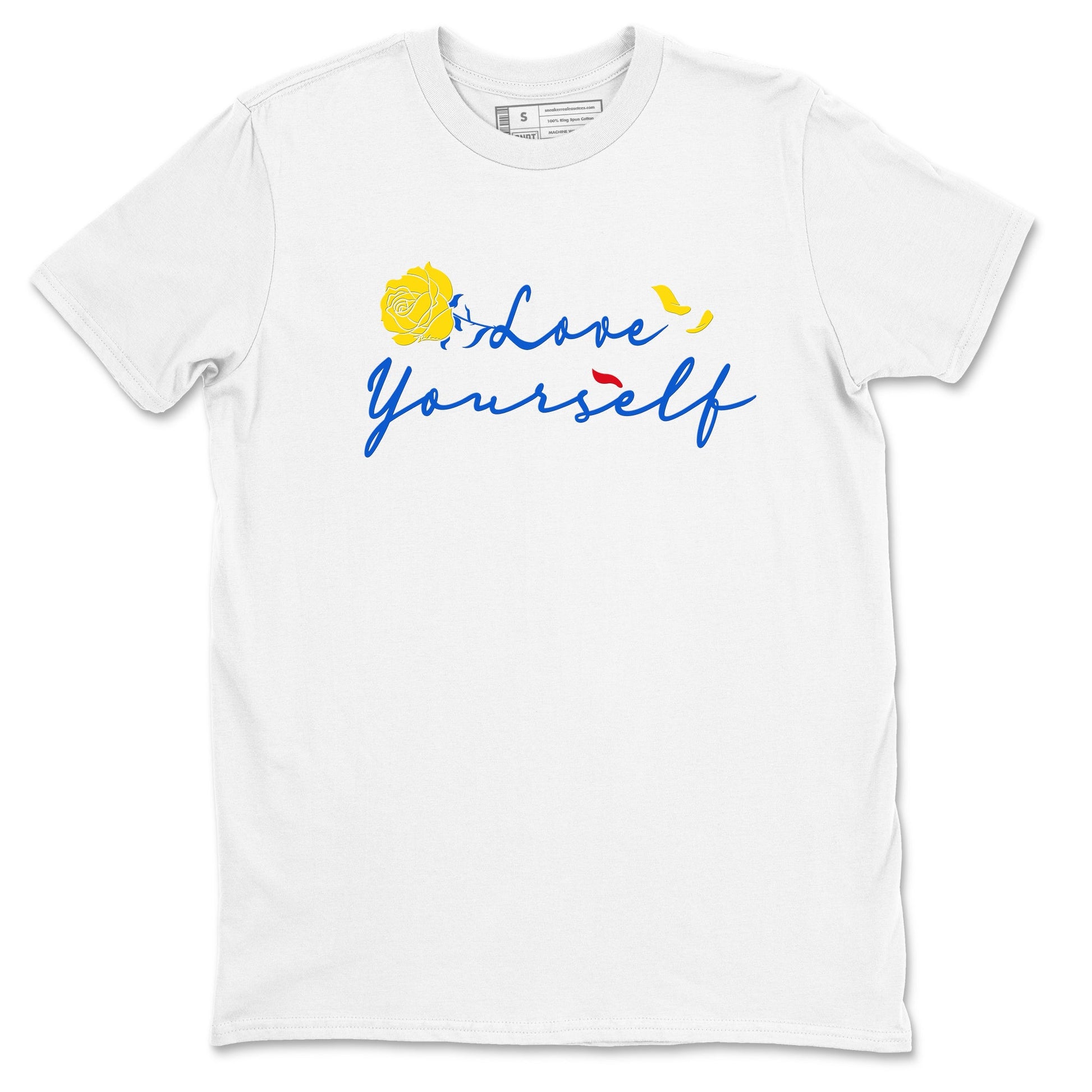 AJ1 Travis Scott Canary shirt to match jordans Love Yourself sneaker tees Air Jordan 1 Travis Scott Canary SNRT Sneaker Release Tees unisex cotton White 2 crew neck shirt