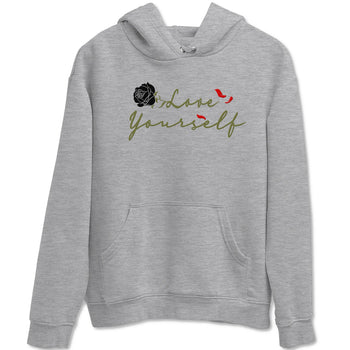 1s Travis Scott Medium Olive shirts to match jordans Love Yourself sneaker match tees Air Jordan 1 Travis Scott Medium Olive match shoes to clothes SNRT Sneaker Tees unisex cotton Heather Grey 2 shirts