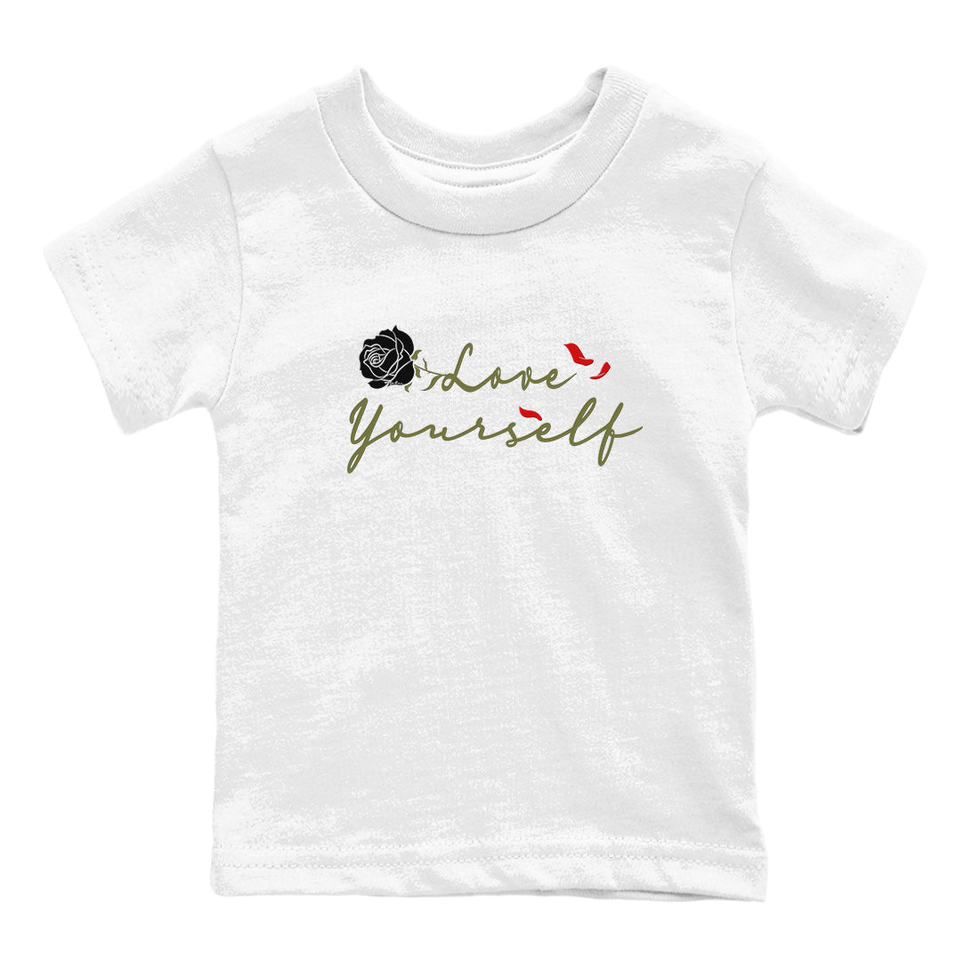 1s Travis Scott Medium Olive shirts to match jordans Love Yourself sneaker match tees Air Jordan 1 Travis Scott Medium Olive match shoes to clothes SNRT Sneaker Tees Youth Baby White 2 tee