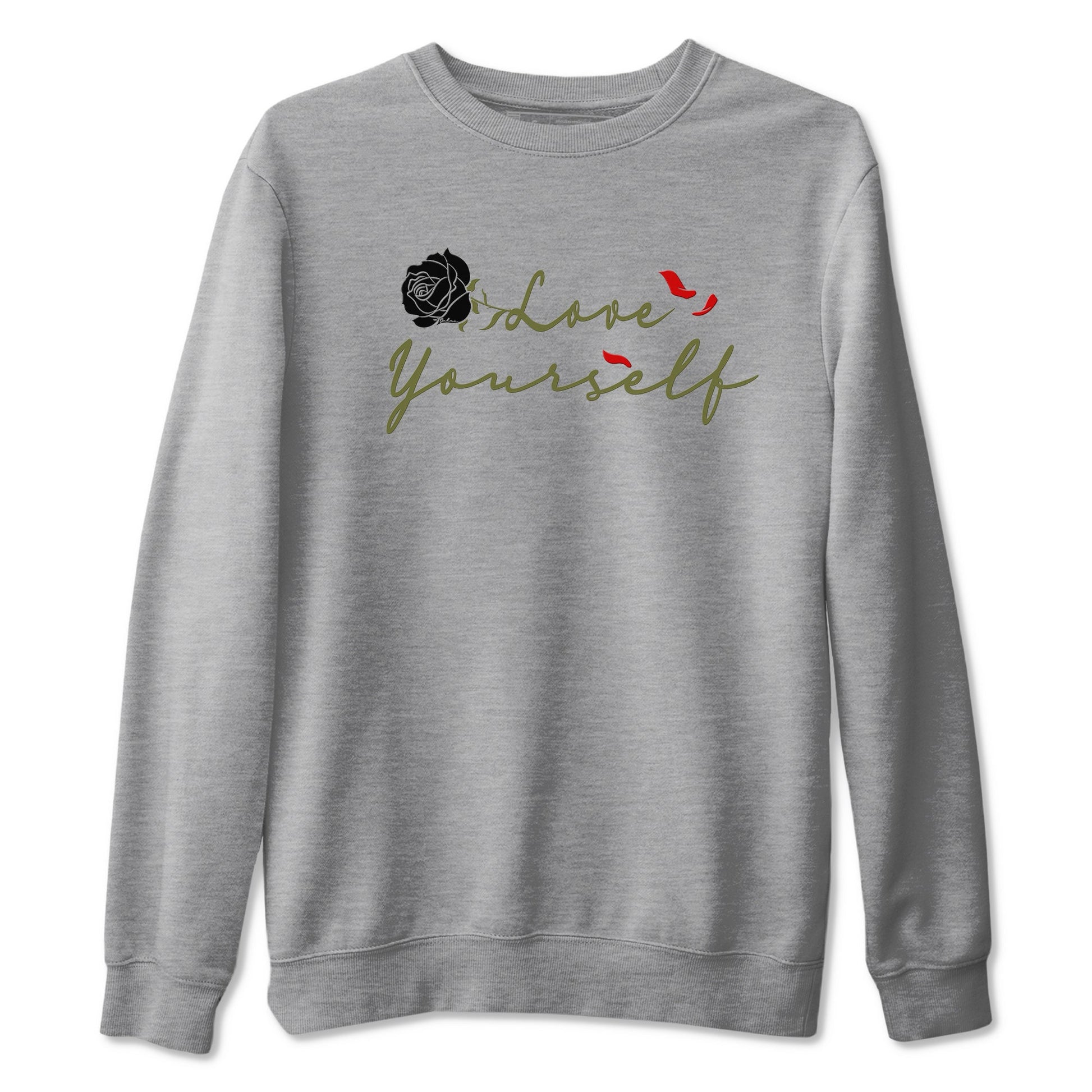 1s Travis Scott Medium Olive shirts to match jordans Love Yourself sneaker match tees Air Jordan 1 Travis Scott Medium Olive match shoes to clothes SNRT Sneaker Tees unisex cotton Heather Grey 2 shirts
