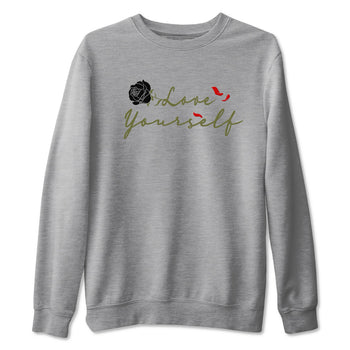 1s Travis Scott Medium Olive shirts to match jordans Love Yourself sneaker match tees Air Jordan 1 Travis Scott Medium Olive match shoes to clothes SNRT Sneaker Tees unisex cotton Heather Grey 2 shirts