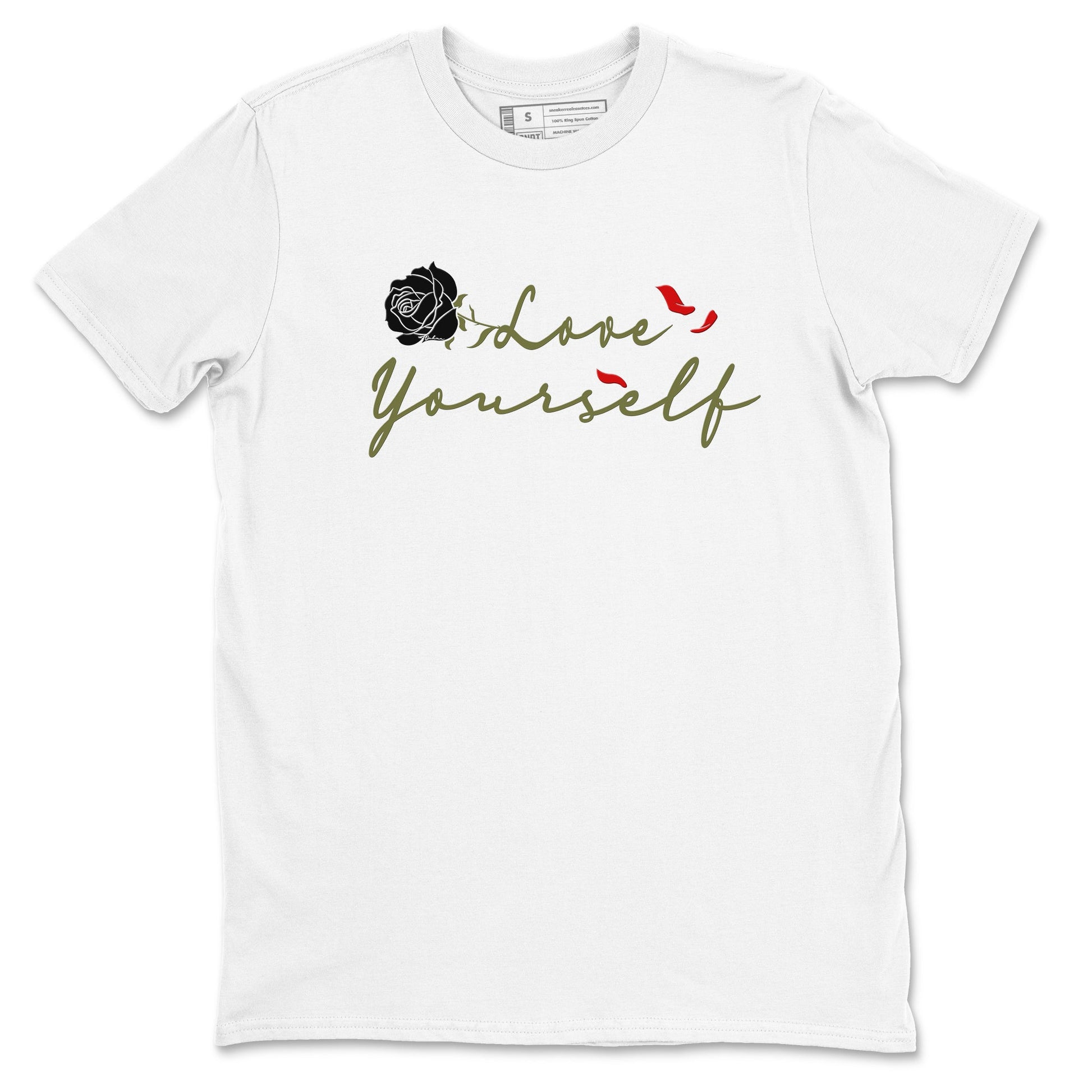 1s Travis Scott Medium Olive shirts to match jordans Love Yourself sneaker match tees Air Jordan 1 Travis Scott Medium Olive match shoes to clothes SNRT Sneaker Tees unisex cotton White 2 shirts