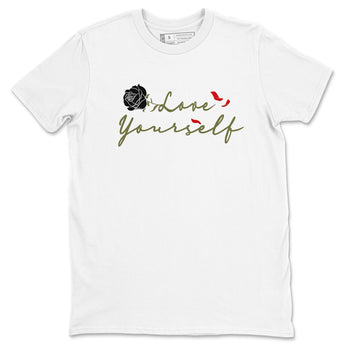 1s Travis Scott Medium Olive shirts to match jordans Love Yourself sneaker match tees Air Jordan 1 Travis Scott Medium Olive match shoes to clothes SNRT Sneaker Tees unisex cotton White 2 shirts