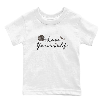 Air Jordan 1 Travis Scott Velvet Brown shirts to match jordans Love Yourself sneaker match tees Travis Scott x Air Jordan 1 Low OG Velvet Brown best t shirts to wear with jordans SNRT Sneaker Tees Youth Baby White 2 tee