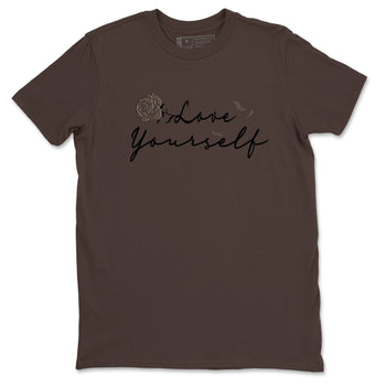 Air Jordan 1 Travis Scott Velvet Brown shirts to match jordans Love Yourself sneaker match tees Travis Scott x Air Jordan 1 Low OG Velvet Brown best t shirts to wear with jordans SNRT Sneaker Tees unisex cotton Dark Chocolate 2 shirts