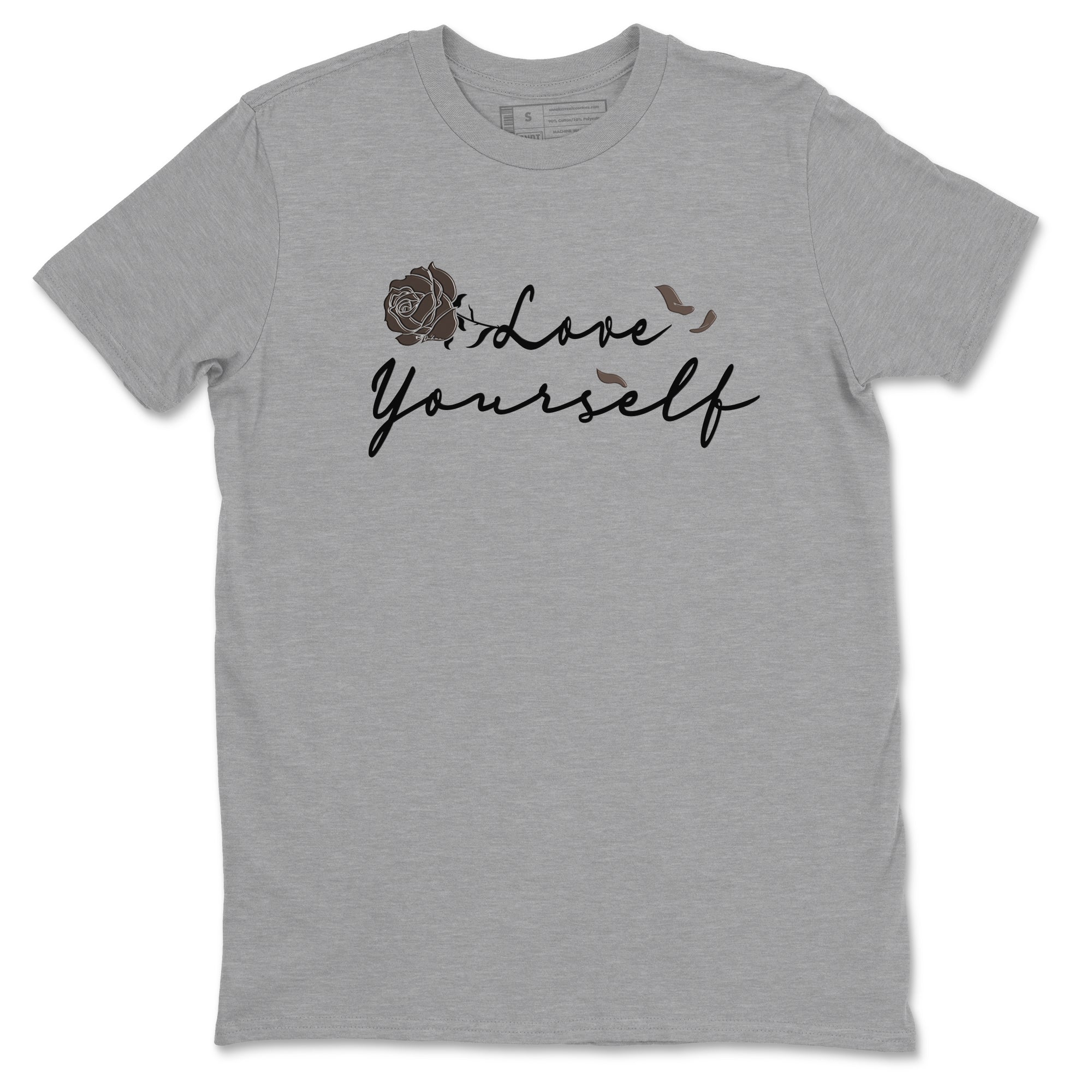 Air Jordan 1 Travis Scott Velvet Brown shirts to match jordans Love Yourself sneaker match tees Travis Scott x Air Jordan 1 Low OG Velvet Brown best t shirts to wear with jordans SNRT Sneaker Tees unisex cotton Heather Grey 2 shirts
