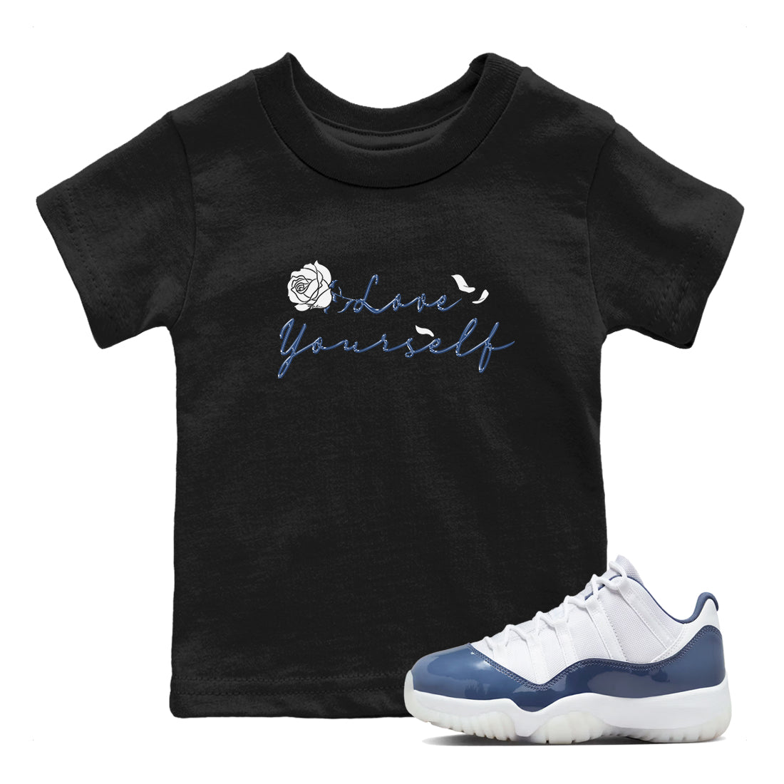 11s Diffused Blue Shirts To Match Jordans Love Yourself sneaker match tees Air Jordan 11 Diffused Blue Tee SNRT Sneaker Release Tees Youth Baby Black 1 crew neck shirts