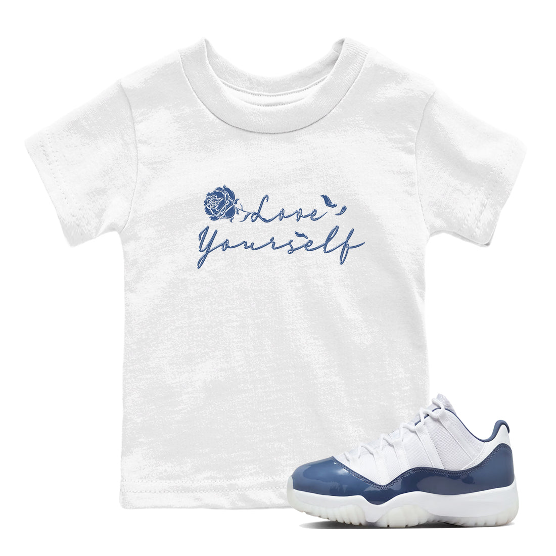 11s Diffused Blue Shirts To Match Jordans Love Yourself sneaker match tees Air Jordan 11 Diffused Blue Tee SNRT Sneaker Release Tees Youth Baby White 1 crew neck shirts