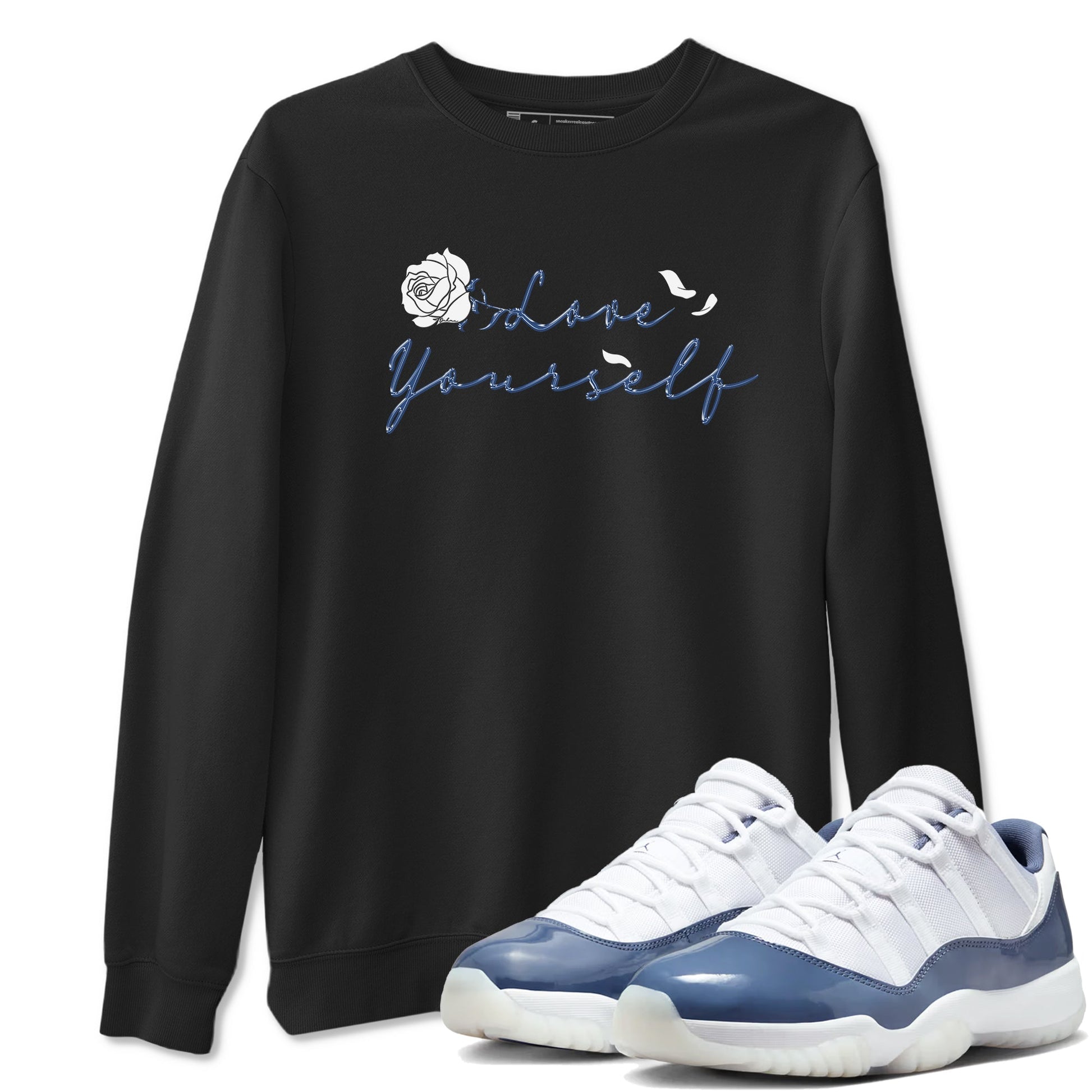 11s Diffused Blue Shirts To Match Jordans Love Yourself sneaker match tees Air Jordan 11 Diffused Blue Tee SNRT Sneaker Release Tees unisex cotton Black 1 crew neck shirts