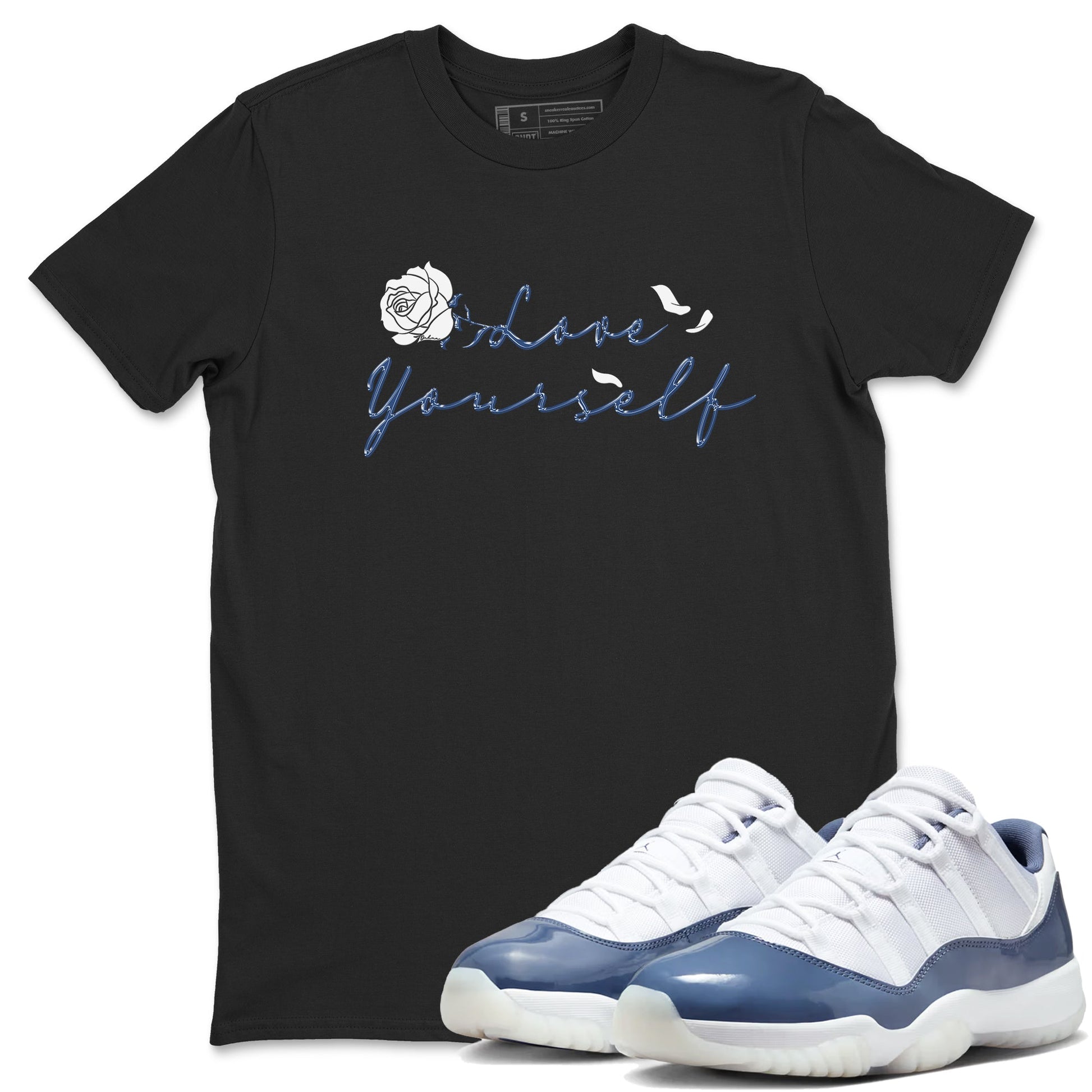 11s Diffused Blue Shirts To Match Jordans Love Yourself sneaker match tees Air Jordan 11 Diffused Blue Tee SNRT Sneaker Release Tees unisex cotton Black 1 crew neck shirts