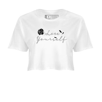 12s Black Wolf Grey shirts to match jordans Love Yourself sneaker match tees Air Jordan 12 Black Wolf Grey match shoes to clothes SNRT Sneaker Tees unisex cotton White 2 crop tee