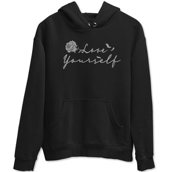 12s Black Wolf Grey shirts to match jordans Love Yourself sneaker match tees Air Jordan 12 Black Wolf Grey match shoes to clothes SNRT Sneaker Tees unisex cotton Black 2 shirts