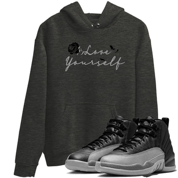 12s Black Wolf Grey shirts to match jordans Love Yourself sneaker match tees Air Jordan 12 Black Wolf Grey match shoes to clothes SNRT Sneaker Tees unisex cotton Charcoal Heather 1 shirts